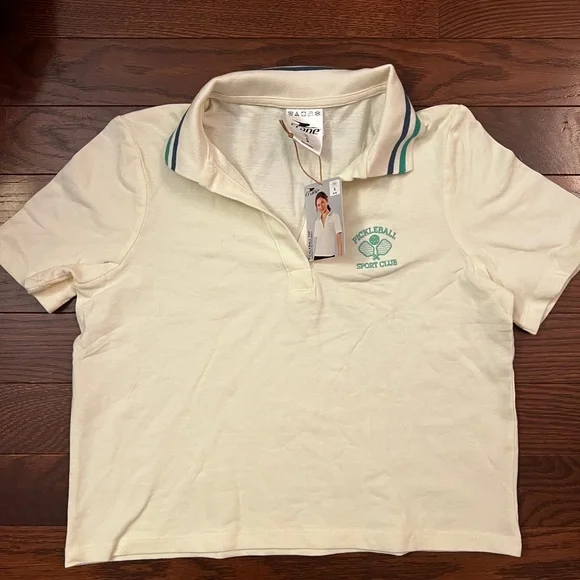 Cream Crane Women’s Pickle Ball Polo Shirt with Green Accents Size Small NWT - Picture 2 of 6